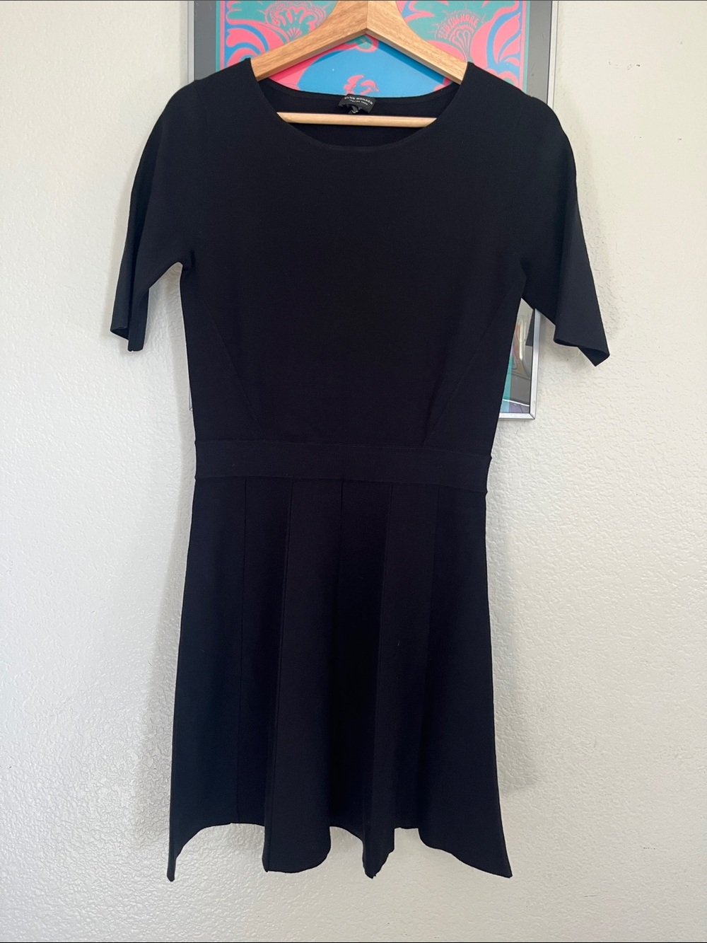 Club Monaco Black Fit & Flare Short Sleeve Dress